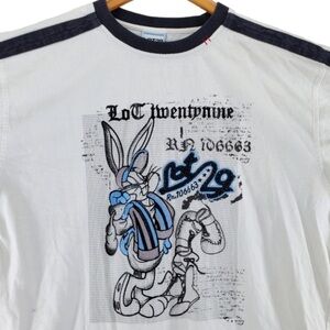 Lot 29 Bugs Bunny SS Shirt Men XL Wht Black Embroidered Graphic Looney Tunes Y2K